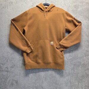 Carhartt Sweatshirt Mens Medium Brown Hooded Long Sleeve Loose Fit Workwear